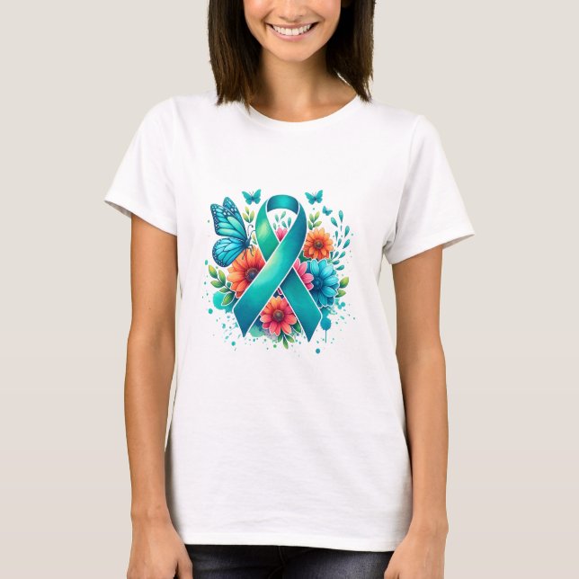 Myasthenia Gravis Teal Awareness Ribbon T-Shirt (Front)