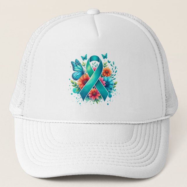 Myasthenia Gravis Teal Awareness Ribbon Trucker Hat (Front)