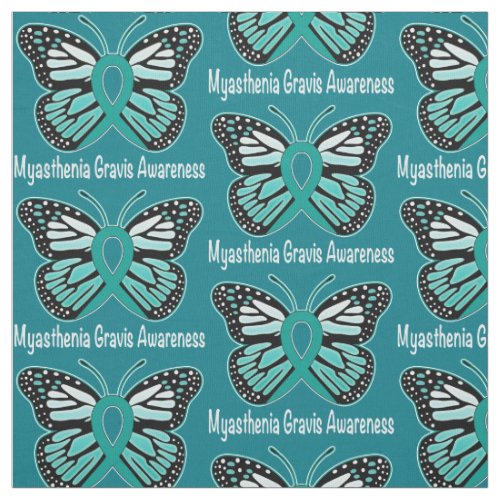 Myasthenia Gravis Teal Butterfly Awareness Ribbon Fabric