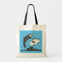 Mycenaean Greek Inspired Blue Fish Tote Bag