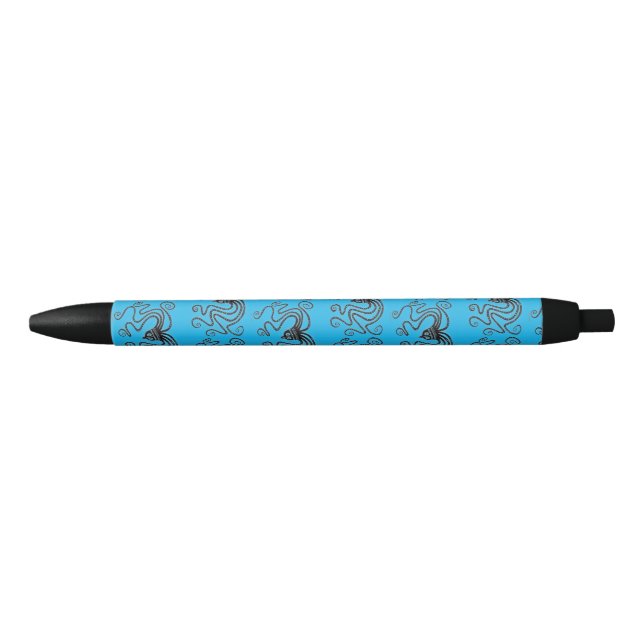 Mycenaean Greek Inspired Blue Octopus Black Pen (Front)