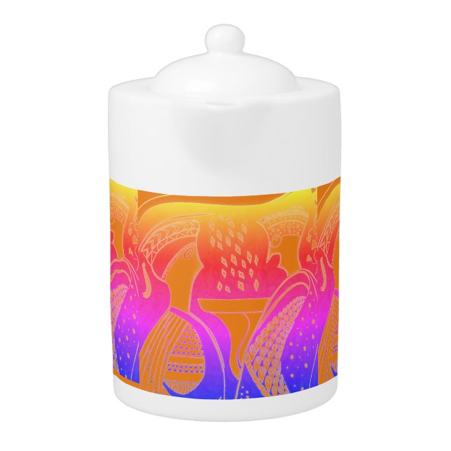 Mycenaean Greek Inspired Orange Gossips Teapot (Front)