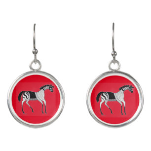 Mycenaean Greek Inspired Red Horse Drop Earrings