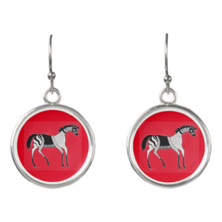 Mycenaean Greek Inspired Red Horse Drop Earrings