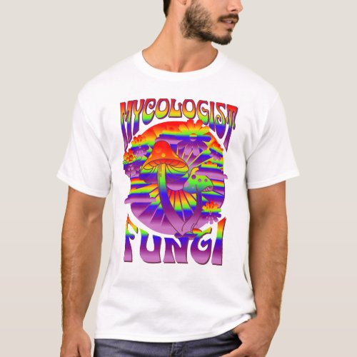 Mycologist Fungi rainbow mushroom trippy groovy  T_Shirt