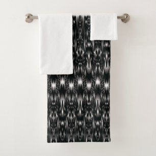 Mydeas   Black & White Gray Abstract Tie-Dyed Ikat Bath Towel Set