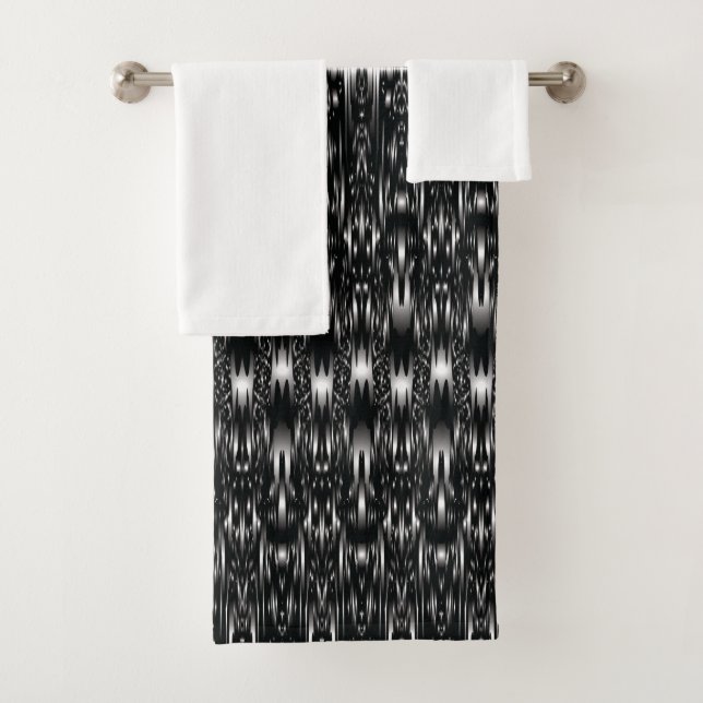 Mydeas | Black & White Gray Abstract Tie-Dyed Ikat Bath Towel Set (Insitu)
