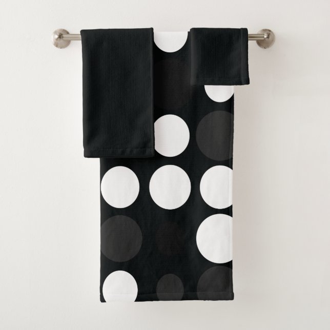 Mydeas | Black & White Gray Retro Dots Bath Towel Set (Insitu)