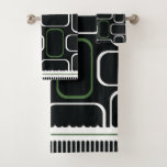 Mydeas | Black &amp; White Green Rectangles Bath Towel Set