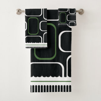 Mydeas | Black & White Green Rectangles Bath Towel Set