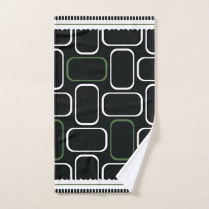 Mydeas Black & White Green Rectangles Hand Towel