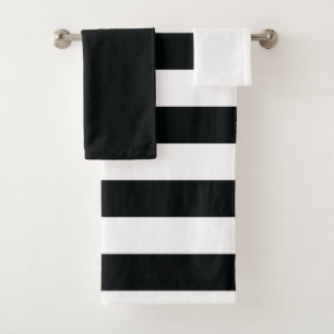 Mydeas   Black & White Thick Stripes Bath Towel Set