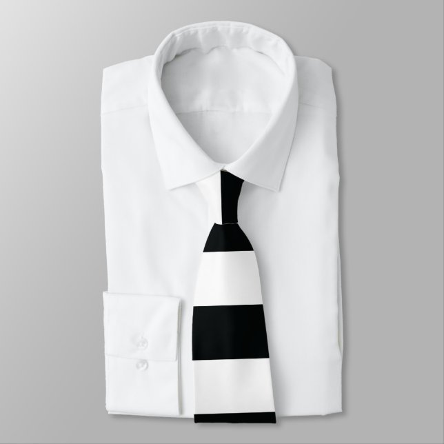 Mydeas | Black & White Thick Stripes Neck Tie (Tied)
