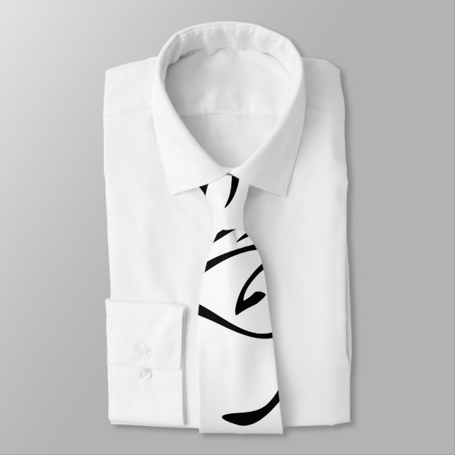Mydeas | Black & White Thin Painted Lines Neck Tie (Tied)