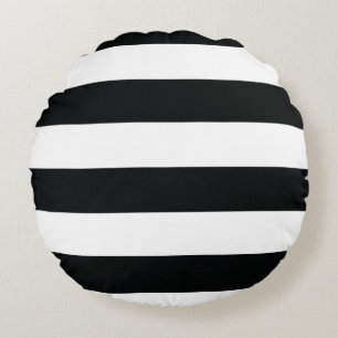 Mydeas   Black & White Wide Stripes Round Pillow