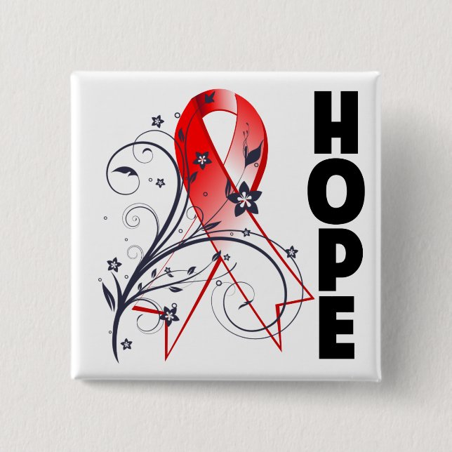 Myelodysplastic Syndromes Floral Hope Ribbon Pinback Button (Front)