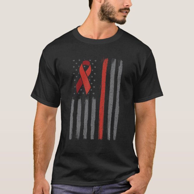 Myeloma Riboon American Flag Myeloma Cancer Awaren T-Shirt (Front)