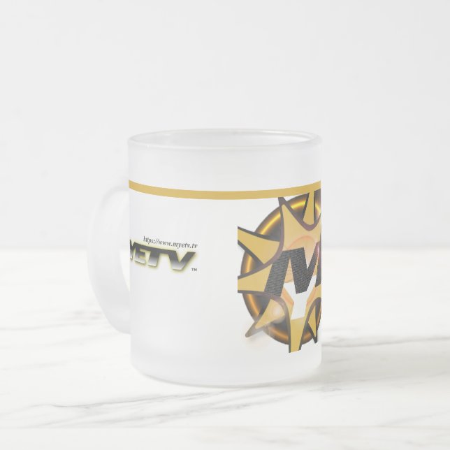 MYETV's Glass Mug 380gr. (Front Left)
