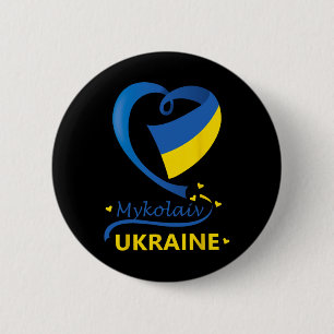 Mykolaiv Ukraine National Flag Heart Emblem Crest Button