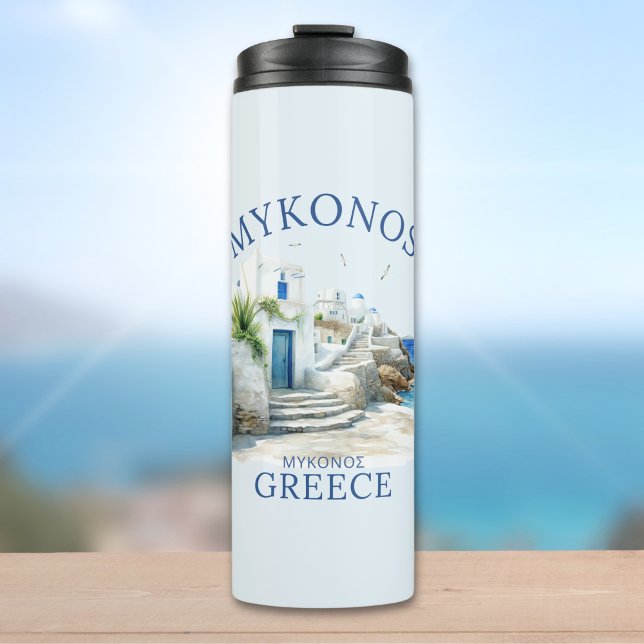 Mykonos Coastal Fantasy in Watercolor Thermal Tumbler (Creator Uploaded)