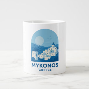 Mykonos Greece Blue Minimalist Travel Art Giant Coffee Mug