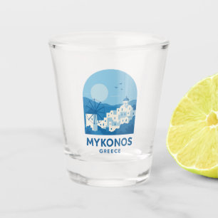 Mykonos Greece Blue Minimalist Travel Art Shot Glass