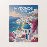 Mykonos Greece Coast Travel Art Vintage Jigsaw Puzzle<br><div class="desc">Mykonos retro vector travel design. From the scenic windmills to the charming lanes of Little Venice,  Mykonos offers a perfect mix of relaxation,  beauty,  and energy.</div>