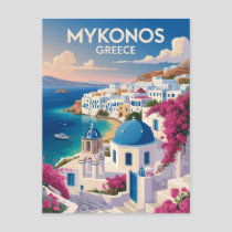 Mykonos Greece Coast Travel Art Vintage Postcard