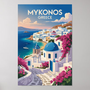 Mykonos Greece Coast Travel Art Vintage Poster