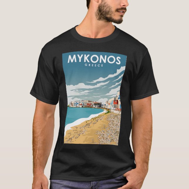 Mykonos Greece Daytime Scenic Travel Poster  T-Shirt (Front)