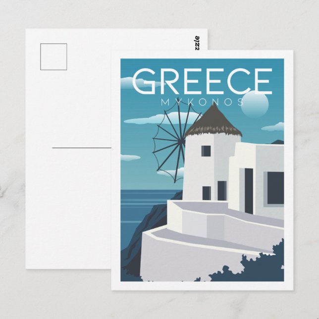 Mykonos Greece Famous Travel Place Illustration Postcard (Front/Back)