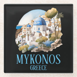 Mykonos Greece Greek Island Vintage Travel Glass Coaster
