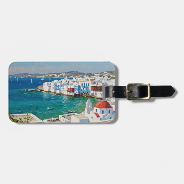 Mykonos Greece Greek Islands Little Venice Luggage Tag (Front Horizontal)