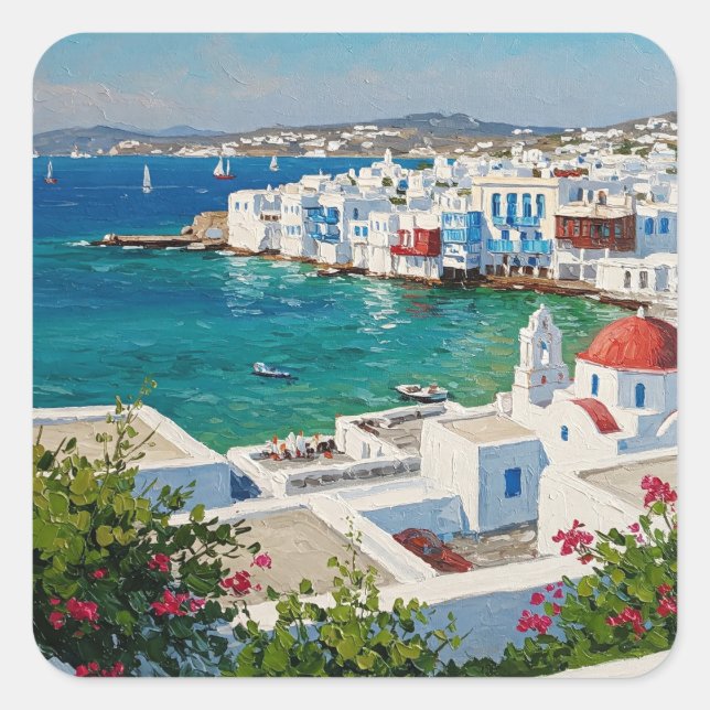 Mykonos Greece Greek Islands Little Venice Square Sticker (Front)