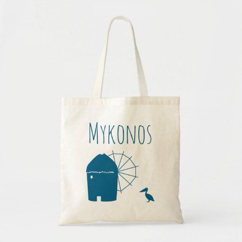 Mykonos Greece Iconic Windmill and pelican bird  Tote Bag