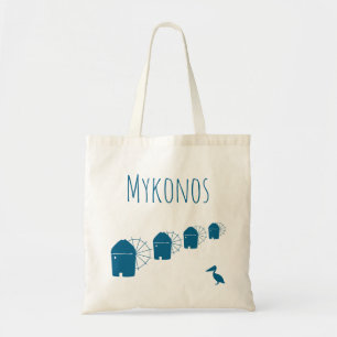 Mykonos, Greece: Iconic Windmills and pelican bird Tote Bag
