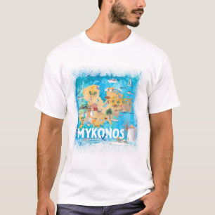 Mykonos Greece Illustrated Map with Landmarks T-Shirt
