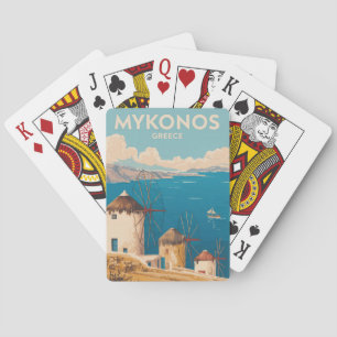 Mykonos Greece Illustration Travel Art Vintage Poker Cards