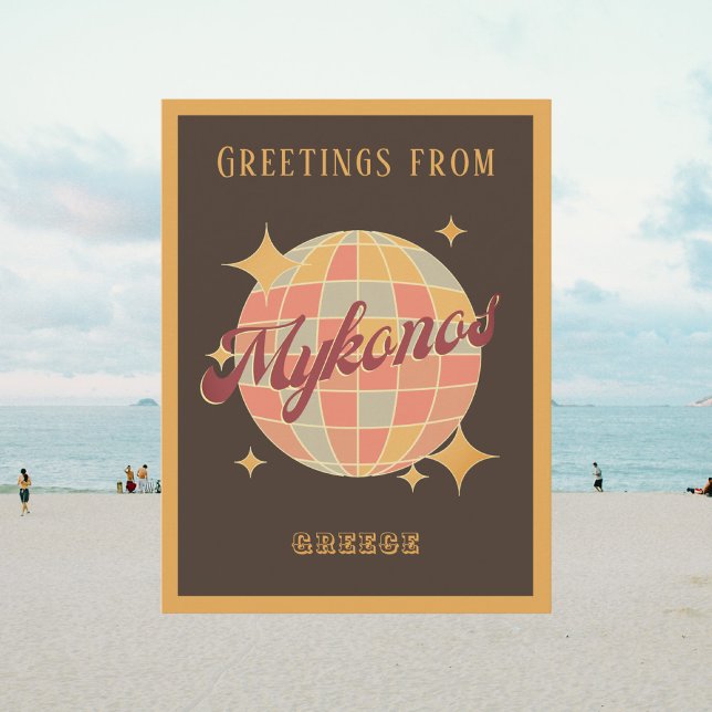 Mykonos Greece Retro Vintage Party Postcard (Creator Uploaded)