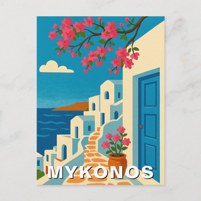 Mykonos Greece Summer Vintage Travel Postcard (Front)