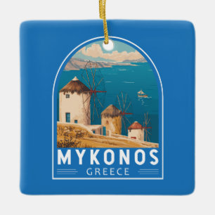 Mykonos Greece Travel Art Emblem Ceramic Ornament