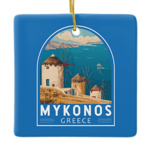 Mykonos Greece Travel Art Emblem Ceramic Ornament