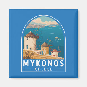 Mykonos Greece Travel Art Emblem Magnet