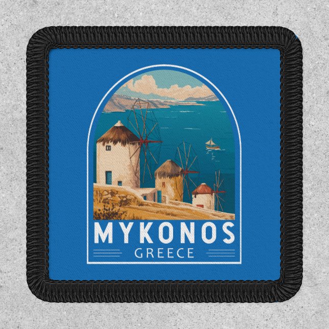 Mykonos Greece Travel Art Emblem Patch (Front)