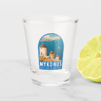 Mykonos Greece Travel Art Emblem