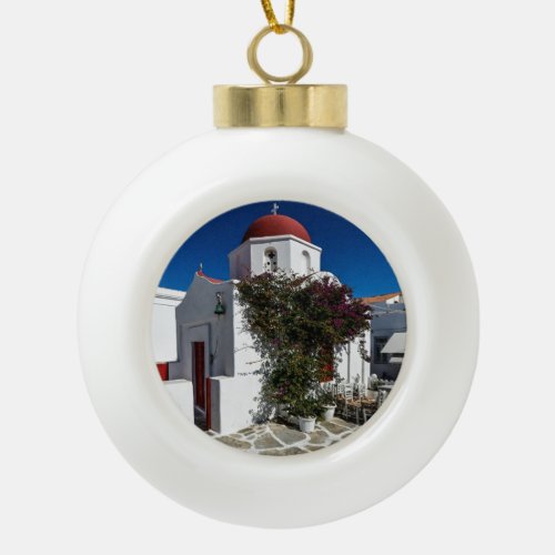 Mykonos Greece Travel Ceramic Ball Christmas Ornament