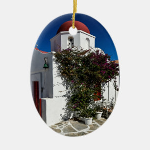 Mykonos Greece Travel - Church Cafe Europe Tourism Ceramic Ornament