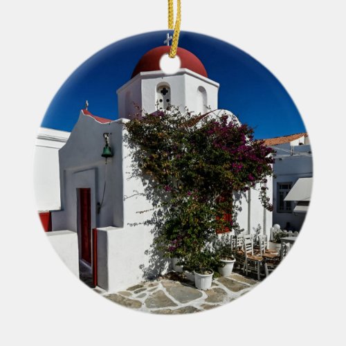 Mykonos Greece Travel _ Church Cafe Europe Tourism Ceramic Ornament