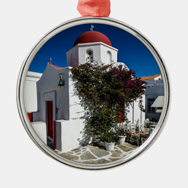 Mykonos Greece Travel - Church Cafe Europe Tourism Metal Ornament (Front)