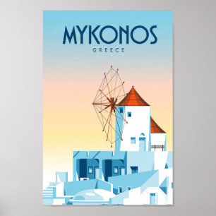Mykonos Greece travel poster
